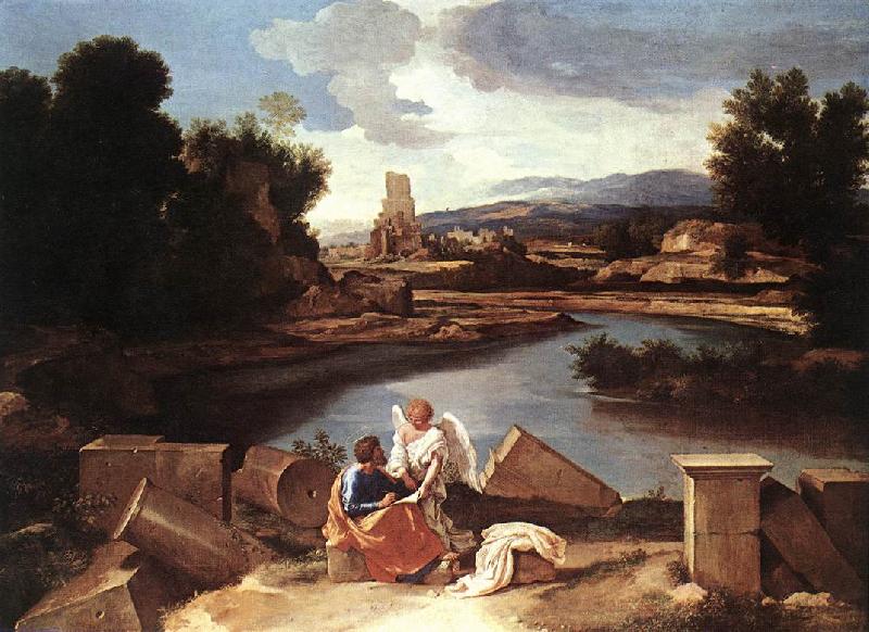 POUSSIN, Nicolas Landscape with St Matthew and the Angel sg